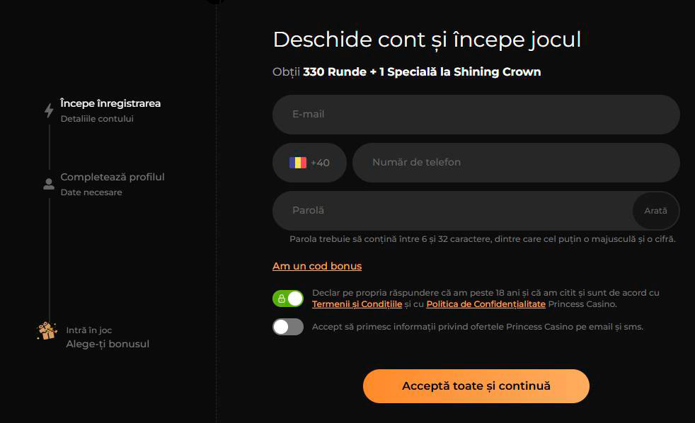 înregistrare princess casino